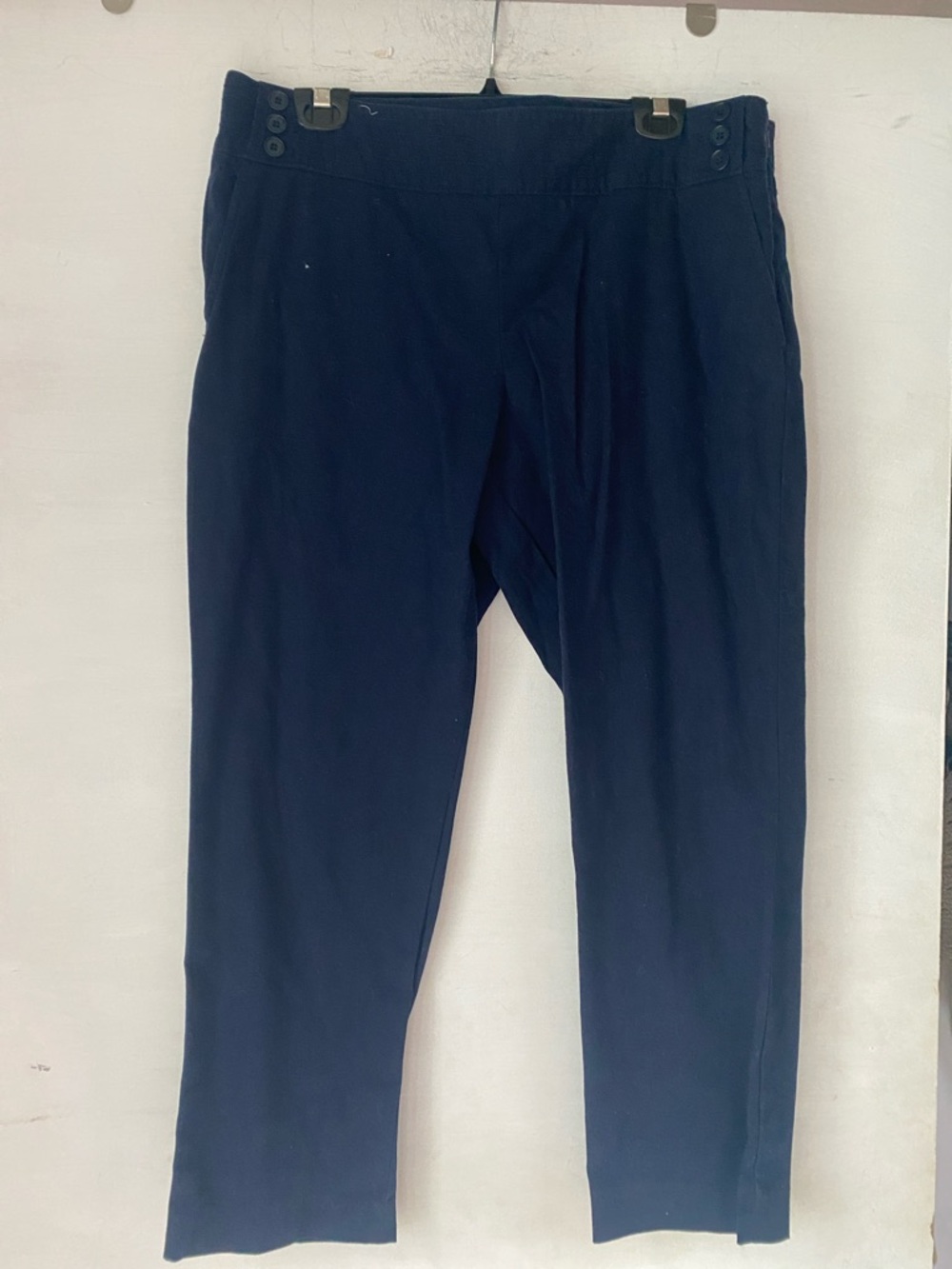Talbots Navy Petite High-Waist Pants with Button Detail